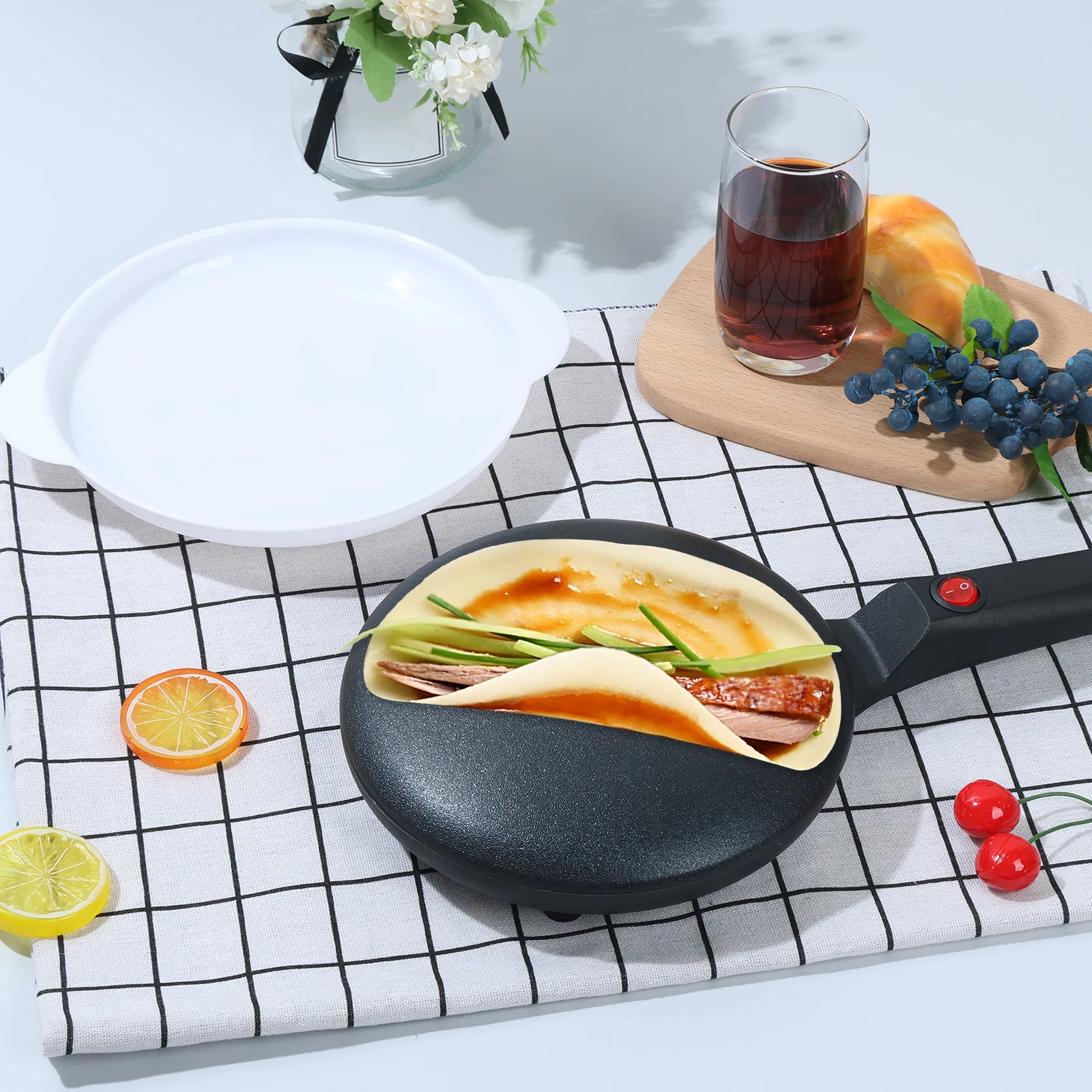 Electric Handheld Pancake Maker 8Inch Portable Griddle Crepe Maker Non-Stick Instant Crepe Maker with Long Handle for Home