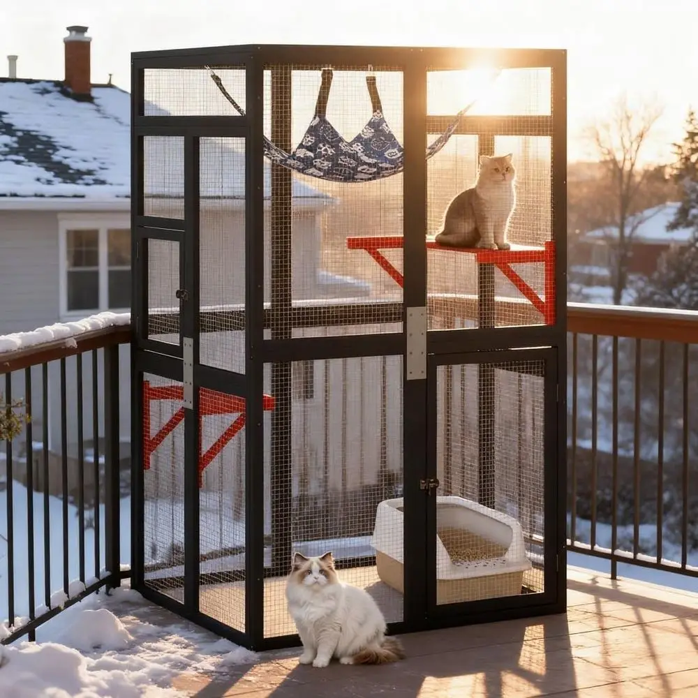 

Upgraded Outdoor Cat Catio with Window Access & Jumping Platforms, Weatherproof Wooden Cat Enclosure for Patio/Garden/Backyard (