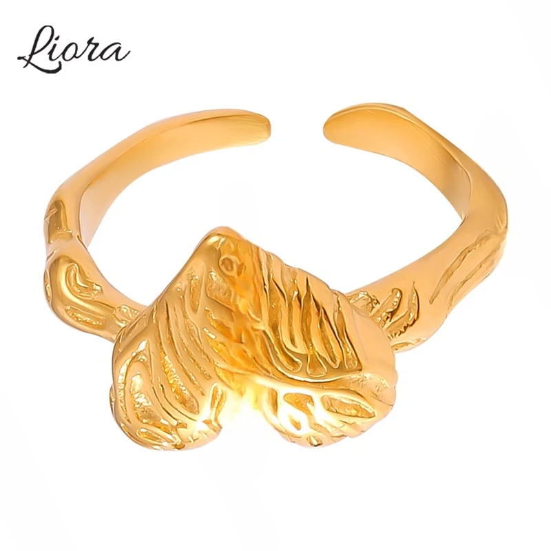 Liora Rotre Stainless Steel Women Rings Heart Open Cubic Zirconia Statement Rings For Women Round Waterproof Fashion Jewelry