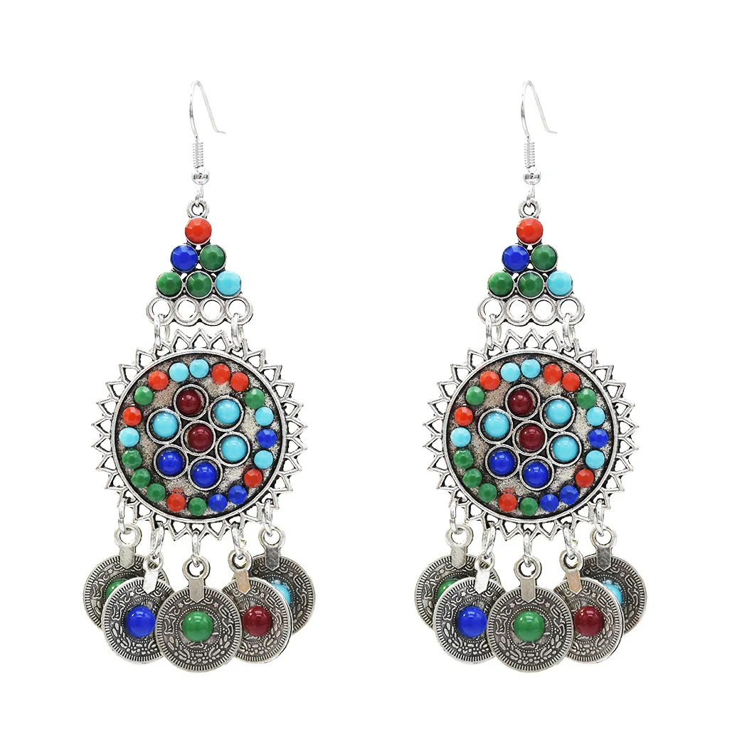 Pakistan Ethnic Colorful Bead Coin Headpiece Necklace Earrings Bracelet Set for Women Afghan Indian Moroccan Traditional Jewelry