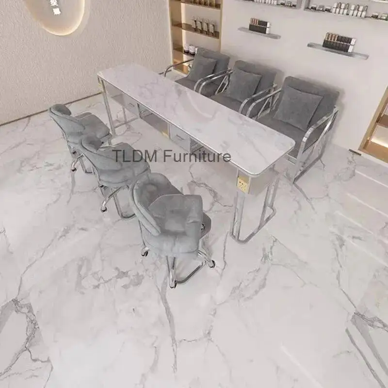 

Desk Workstation Nail Table Accessories Kawaii Reception Barbershop Nail Table Aesthetic Glass Tavolo Unghie Manicure Furniture