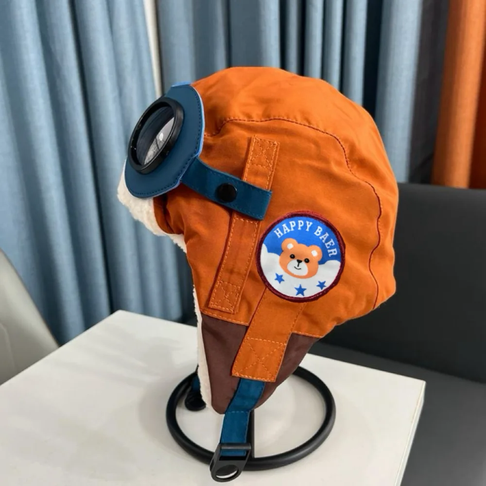 

New Cute Cartoon Pilot Hat Portable Fashion Windproof with Glasses Ear Protection Cap Cold Proof Thickned Warm Hat Children