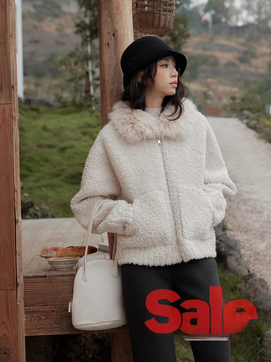 

Корейская зимняя куртка с воротником из овечьей шерсти, белая, для женщин, модная, уникальная, высокого качества