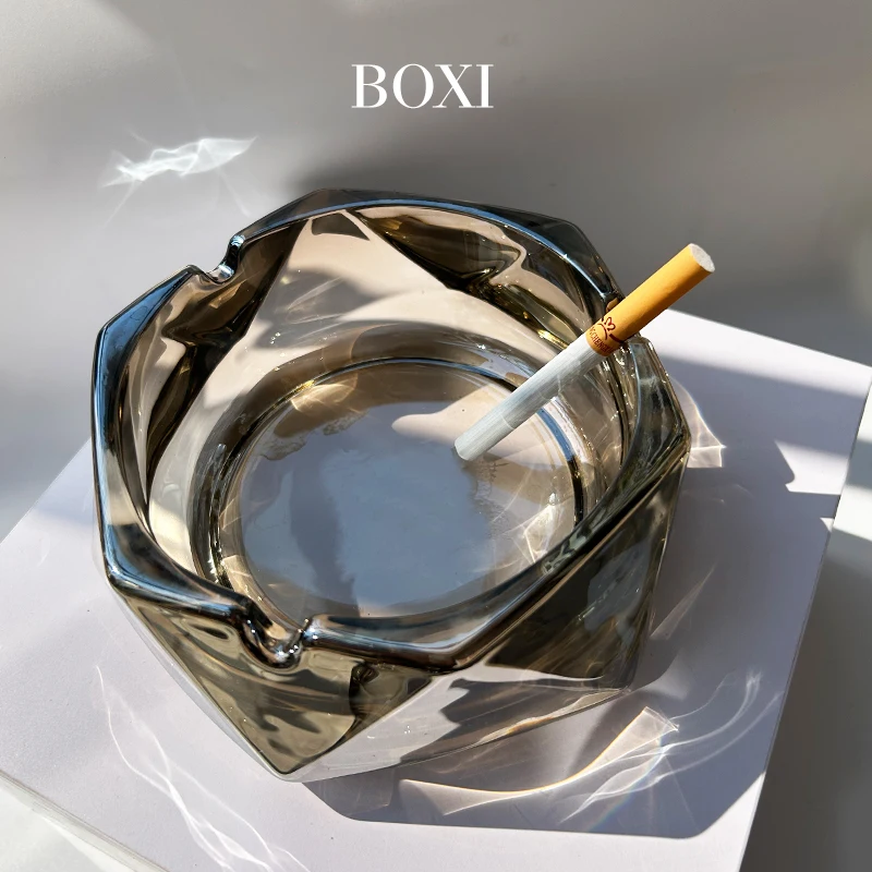 BOXI Glass Ashtray for Cigarettes Cigars Home Bar silver Office Decoration Creative Personality Indoor terrace Crystal Ashtray