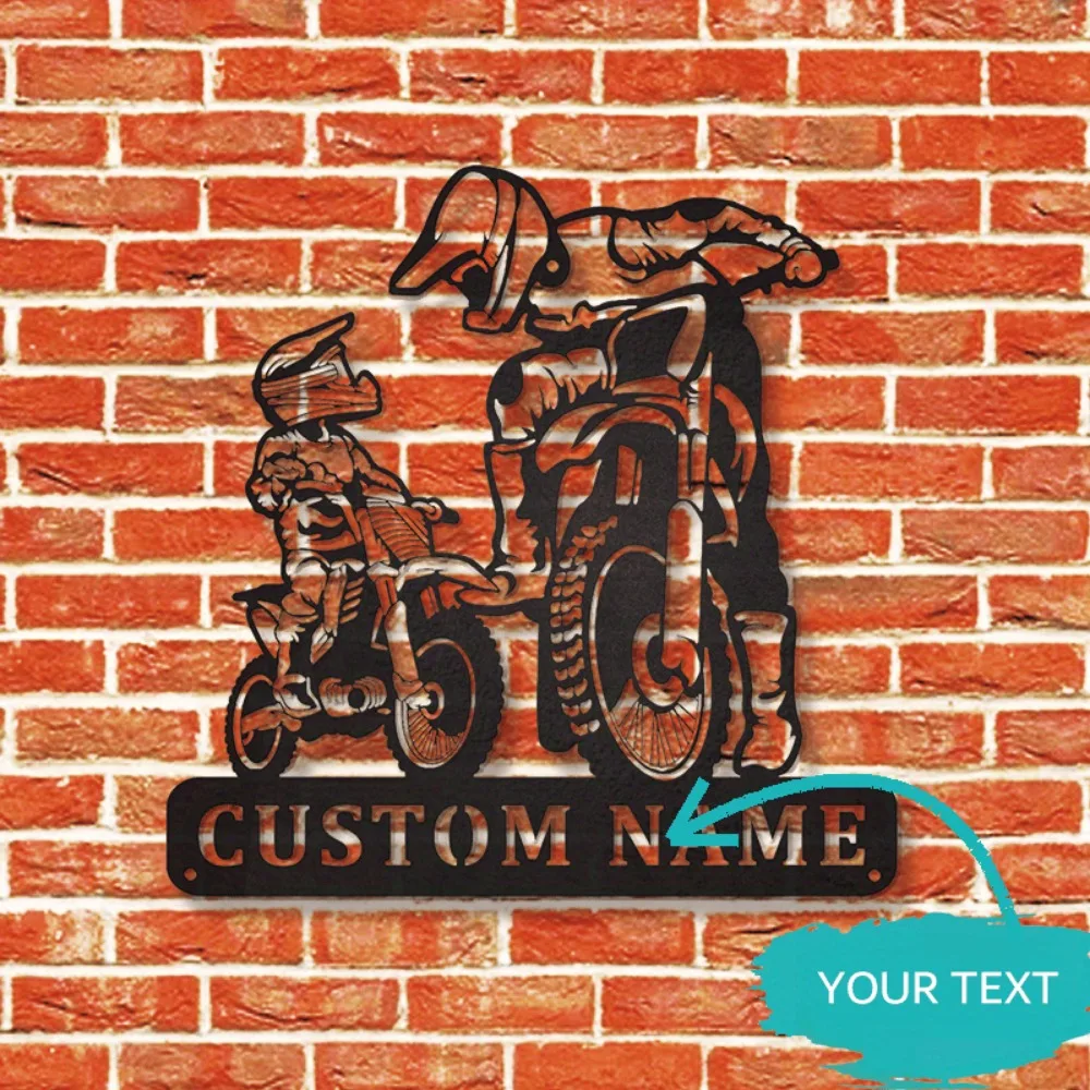 

Custom Dynamic Father - Son Motocross Art with Personalized Biker Nameplate in Contemporary Design Multifunctional Wall Decor