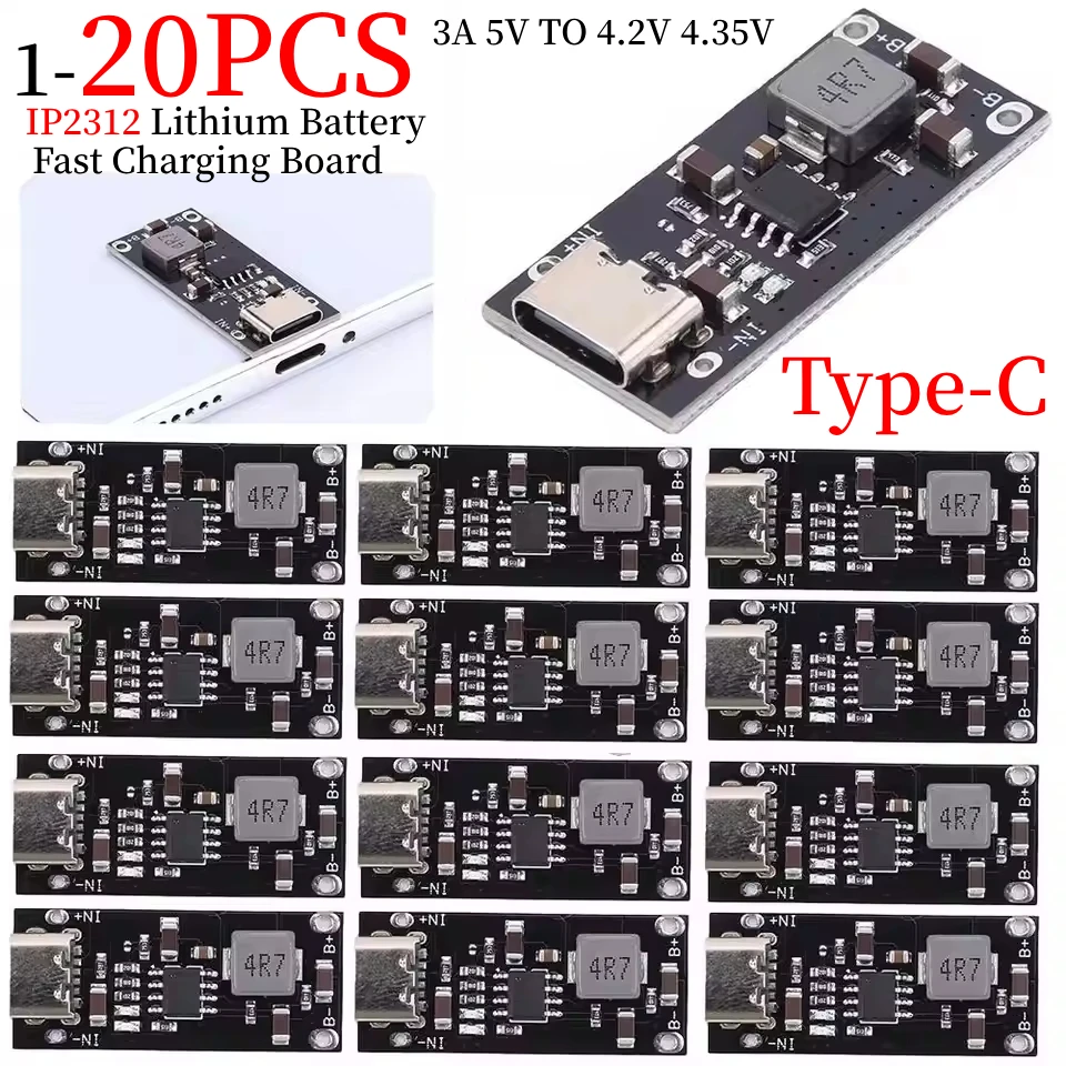 1-20PCS Type-C USB Input High Current 3A Polymer Ternary Lithium Battery Quick Fast Charging Board PLR IP2312 5V To 4.2V 4.35V