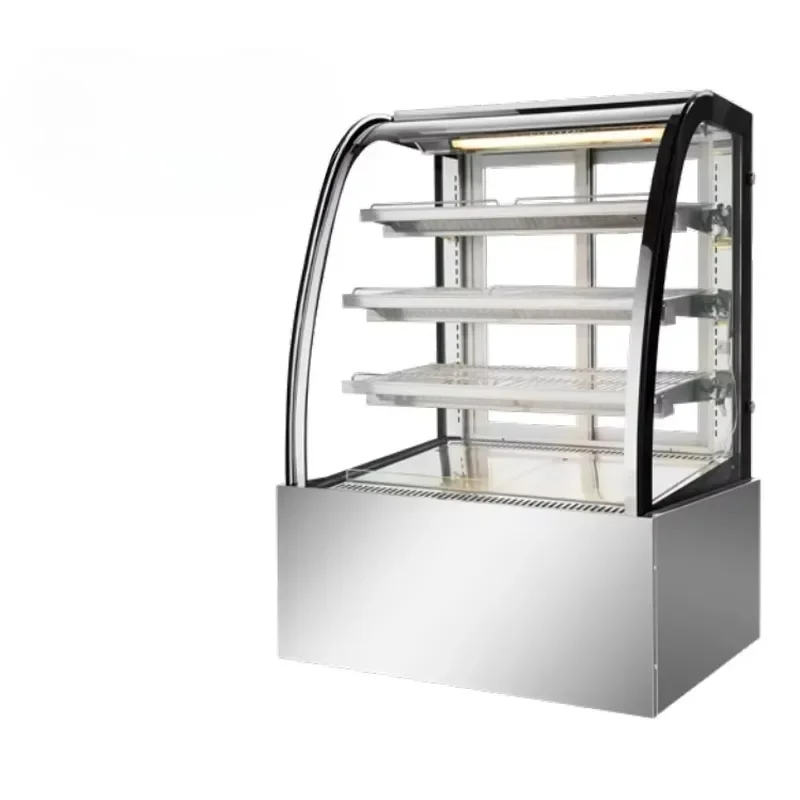 Curved Glass Stainless Steel Insulated Glass Heating Cabinet LED Lights Cookie Burger Bread Egg Tart Warming Display Cabinet