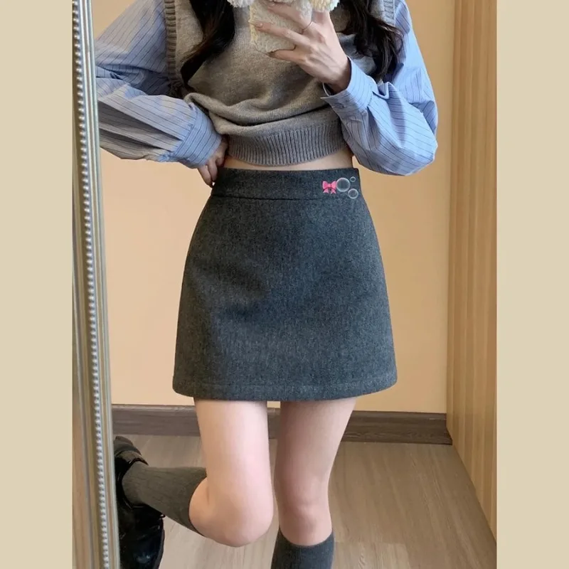 

Korean Solid Color Design Casual Skirt Spring New Gray Advanced Sense A Type Skirts Women's Slim-fit Sexy High Waist Miniskirts