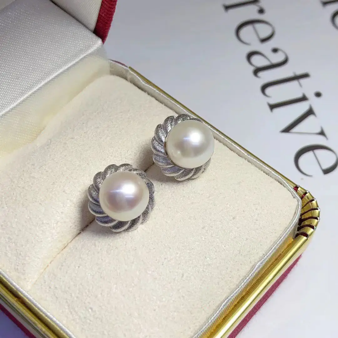 

Wholesale S925 Sterling Silver Earrings Mount Findings Settings Base Mounting Parts Accessory for 8-9mm Pearls 5 pairs/lot