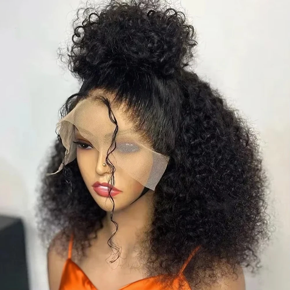 Parrucca corta riccia con onde profonde, trasparente, 13x6, con rete frontale in pizzo HD, senza colla, realizzata con capelli umani, con ciuffo pre-sfoltito, densità del 250%, capelli vietnamiti,