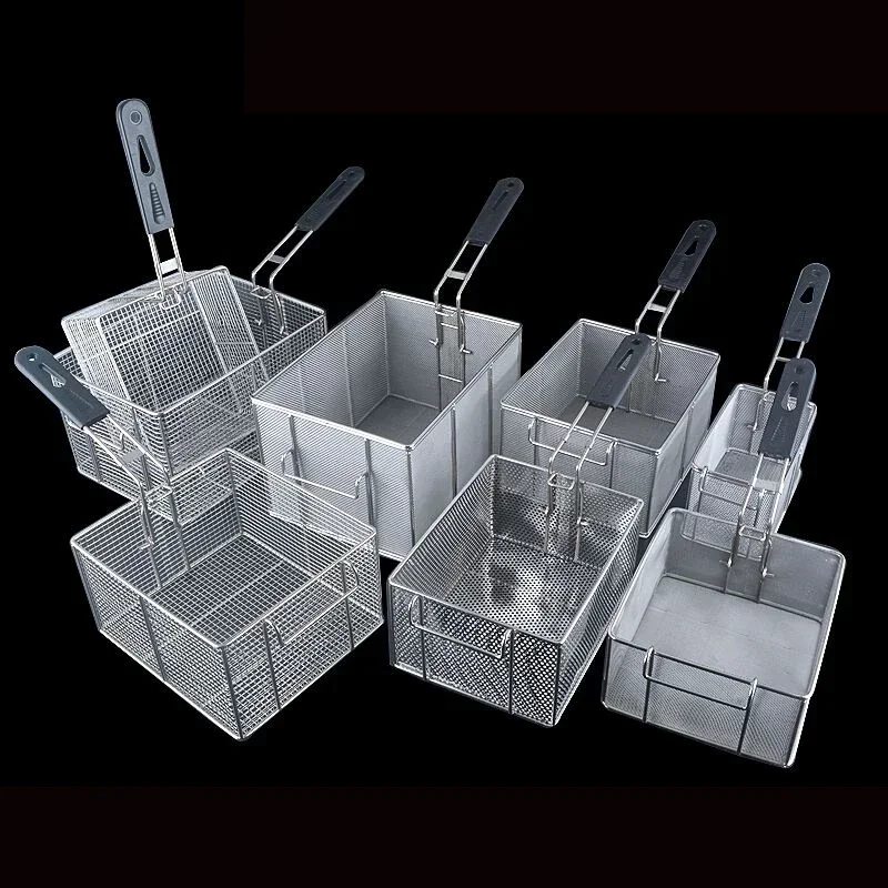 Stainless steel frying basket net French fries basket frame square oil  control  basket dense frying screen
