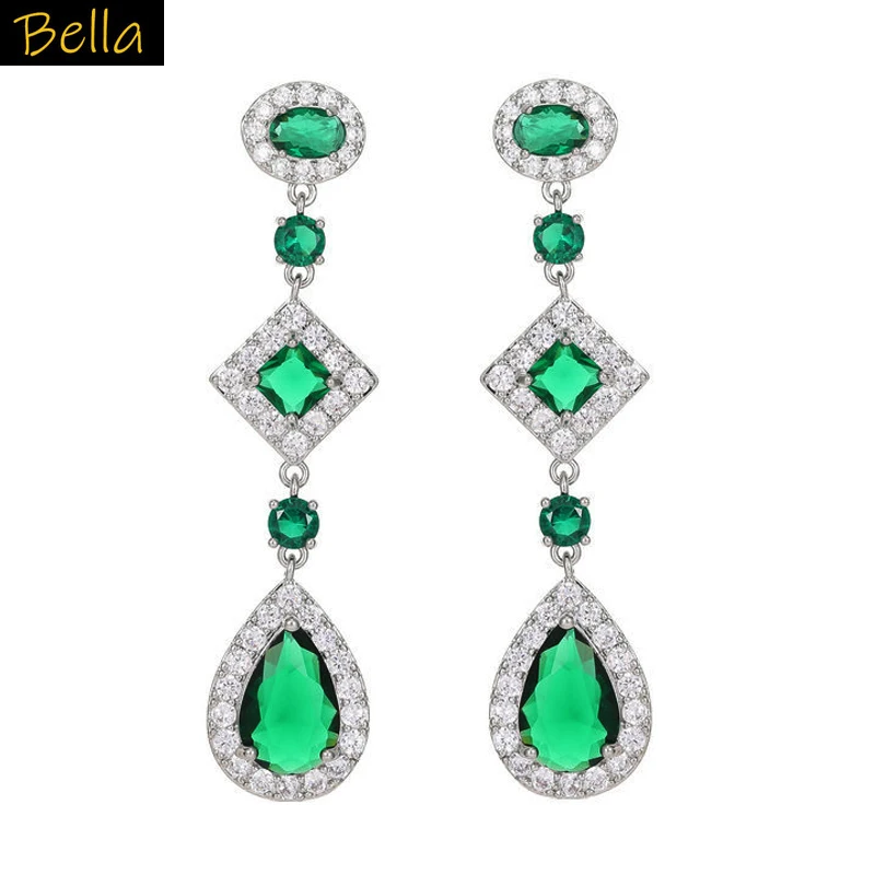 أقراط طويلة باللون الأخضر والأبيض والأرجواني مجوهرات الزركونيا لحفلات العشاء أقراط نسائية أنيقة #2