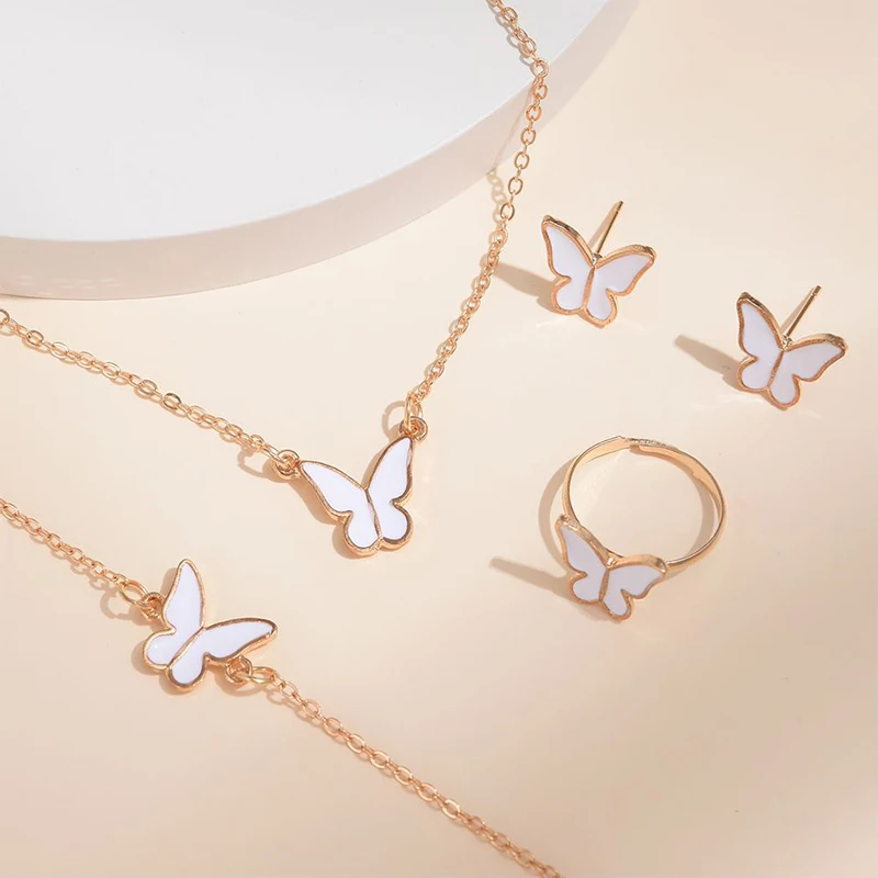 5PCS Hot Selling Fashion Insect Butterfly Jewelry Set Acrylic Animal Ladies Luxury Gold Plated Accessories High Quality