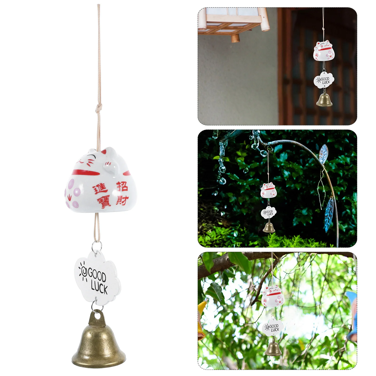 

Ceramic Japanese Cat Wind Chime Outdoor Handmade Garden Hanging Decoration Vintage Patio Balcony Yard Good Luck Charm