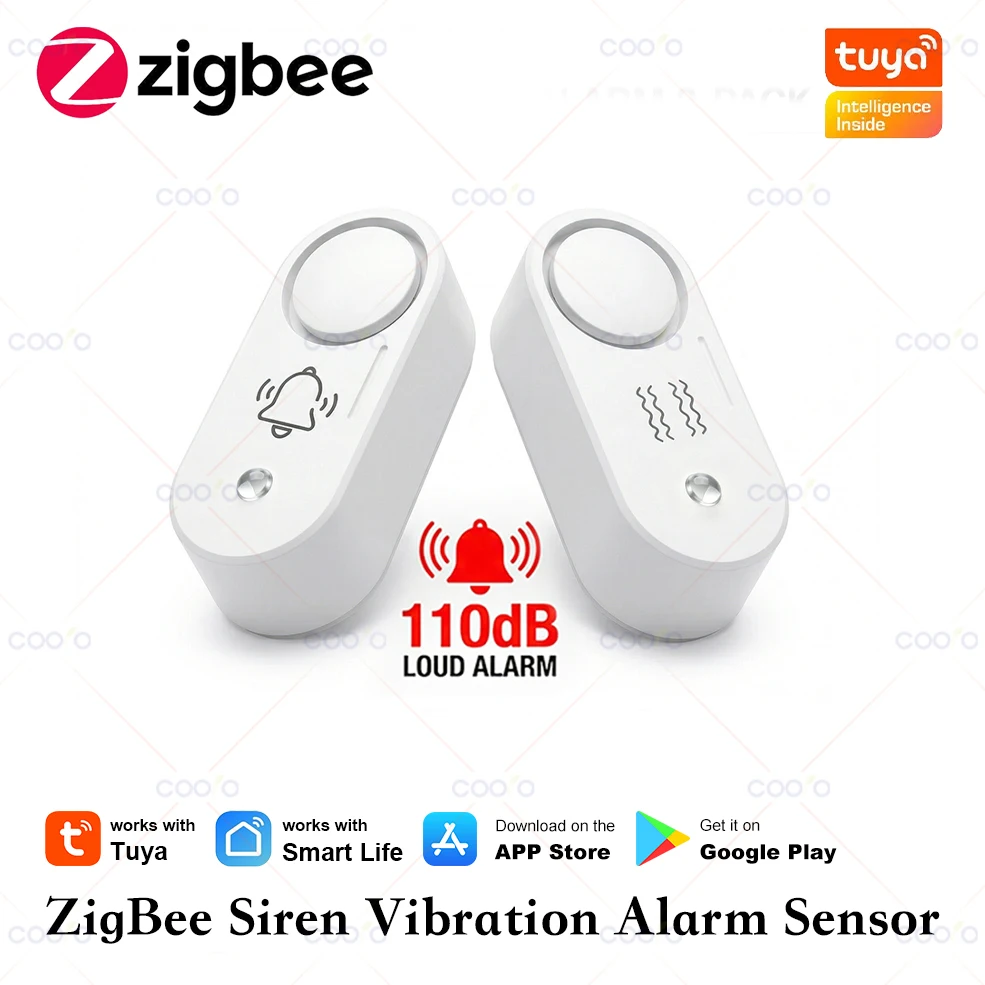 

Умная сирена-сигнализация Tuya Zigbee 110 дБ, вибрационная сирена/звуковая и световая сирена-датчик для домашней безопасности, совместима с Smart Life Z2M