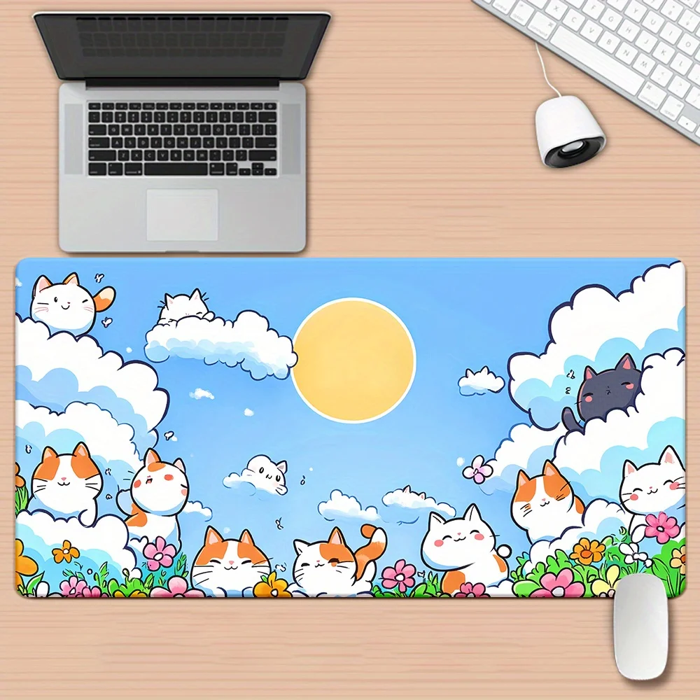 

Cute Cat Cloud Large Mouse Pad, XXL Aesthetic Desk Mat, Non-Slip Keyboard Pad for Girls & Gamers
