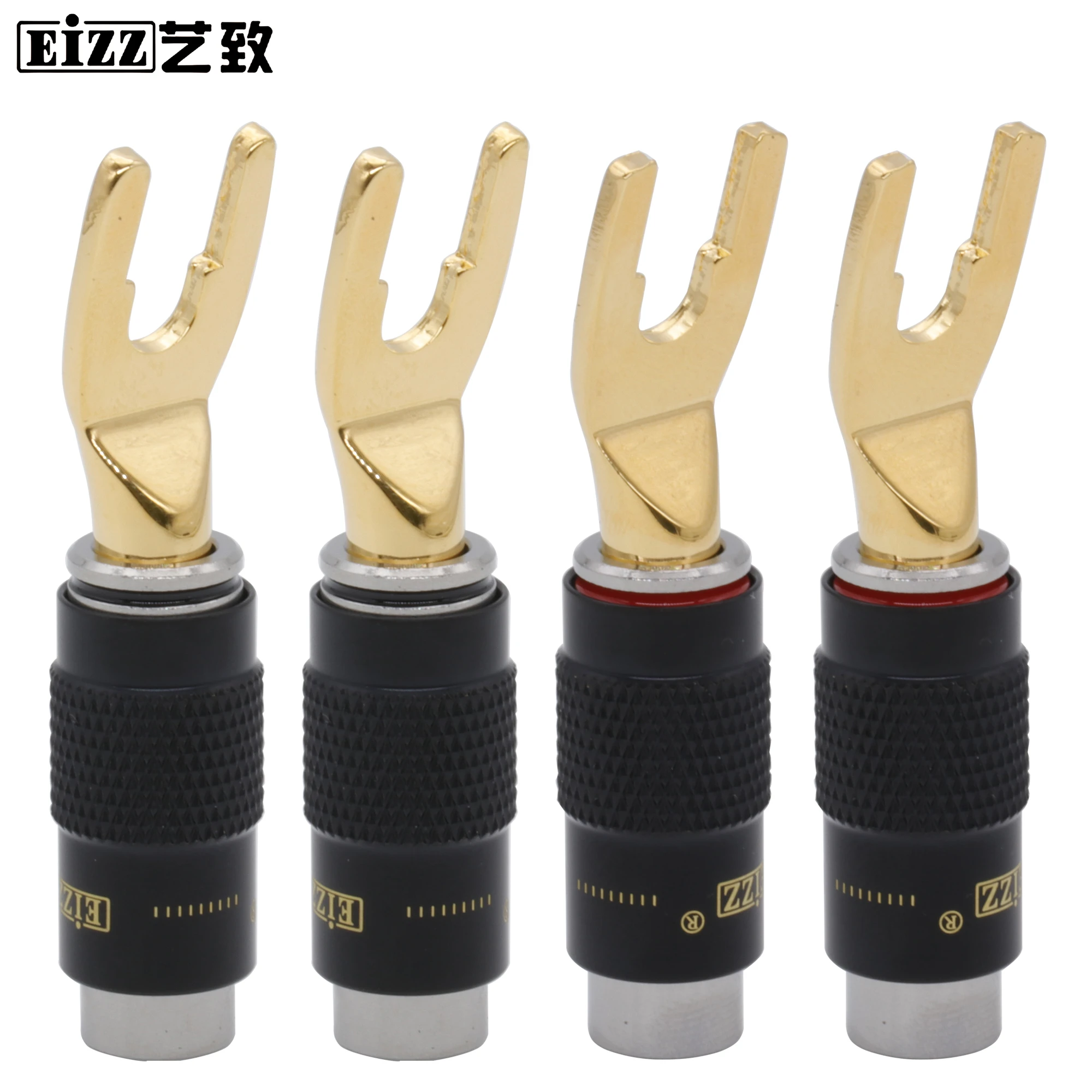 4pcs EIZZ Male Fork Banana Plug Connector Platinum Gold Plated Copper 7mm Speaker Cable Wire Terminal Binding Post HIFI DIY