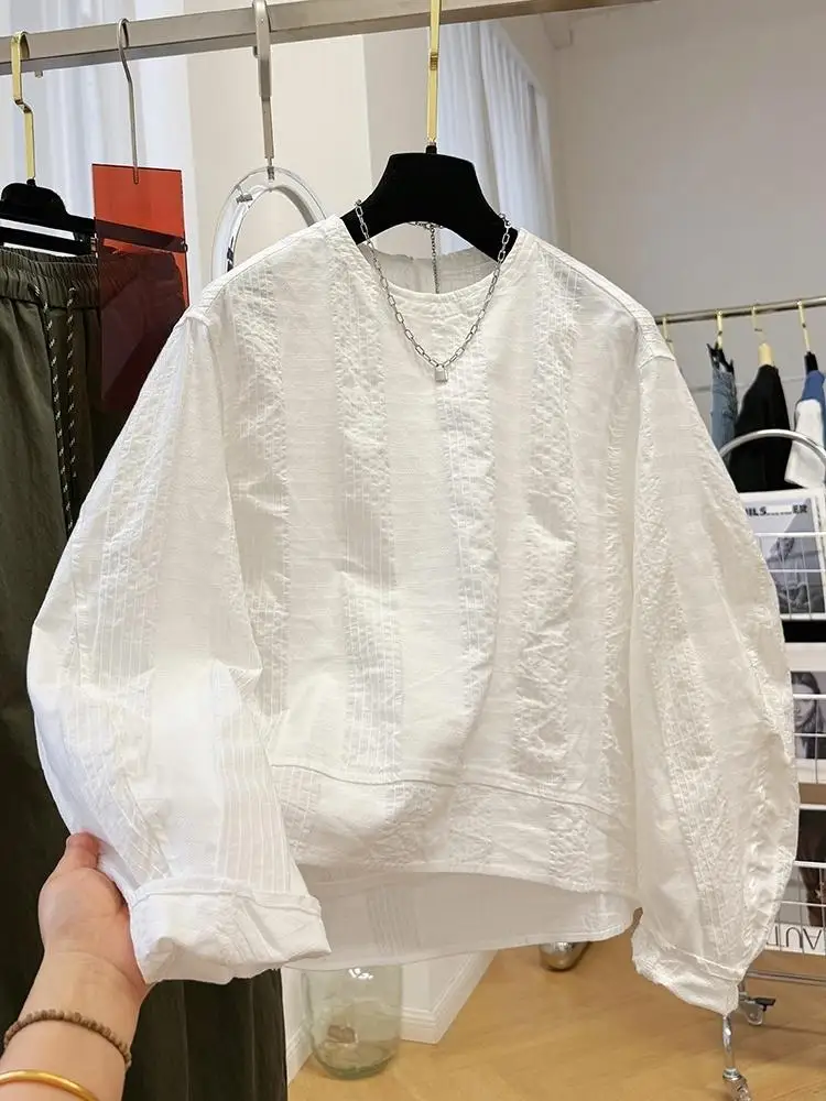 

Premium Feel Chic Pullover Round Neck Shirt for Women 2025 New Style Loose Long Sleeved Top