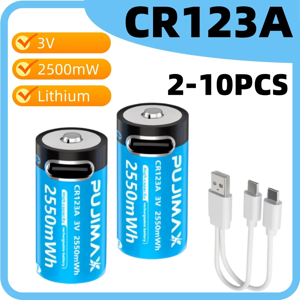 CR123A 3V 2500mWh Rechargeable Lithium Battery, Replacement Cell For Flashlight Digital Camera Home Security Alarm Device Outdoo