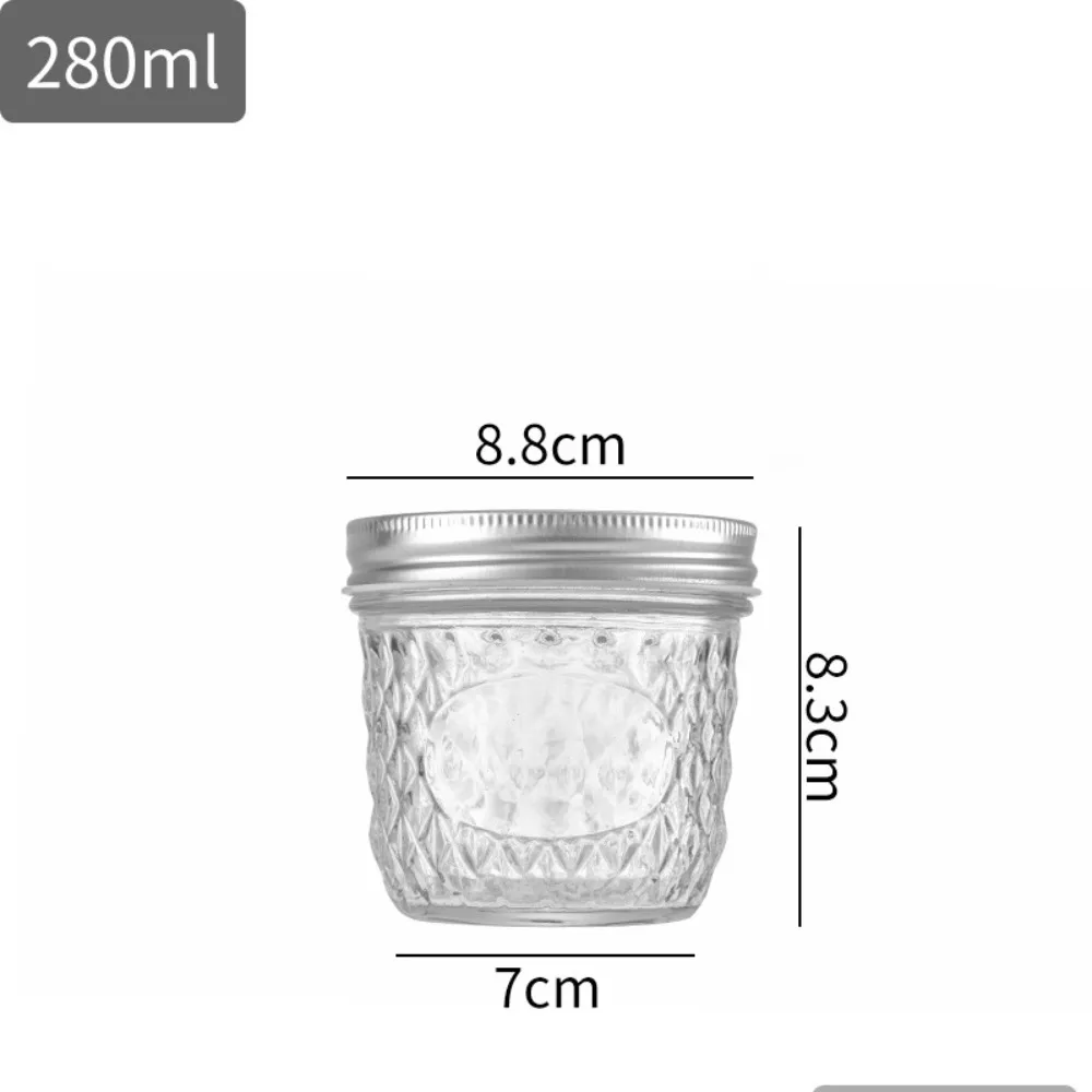 Glass Mason Jar Transparent Labelable Transparent Glass Can 120ml/250ml/280ml/350ml/450ml/650ml Diamond Pattern Split Jar