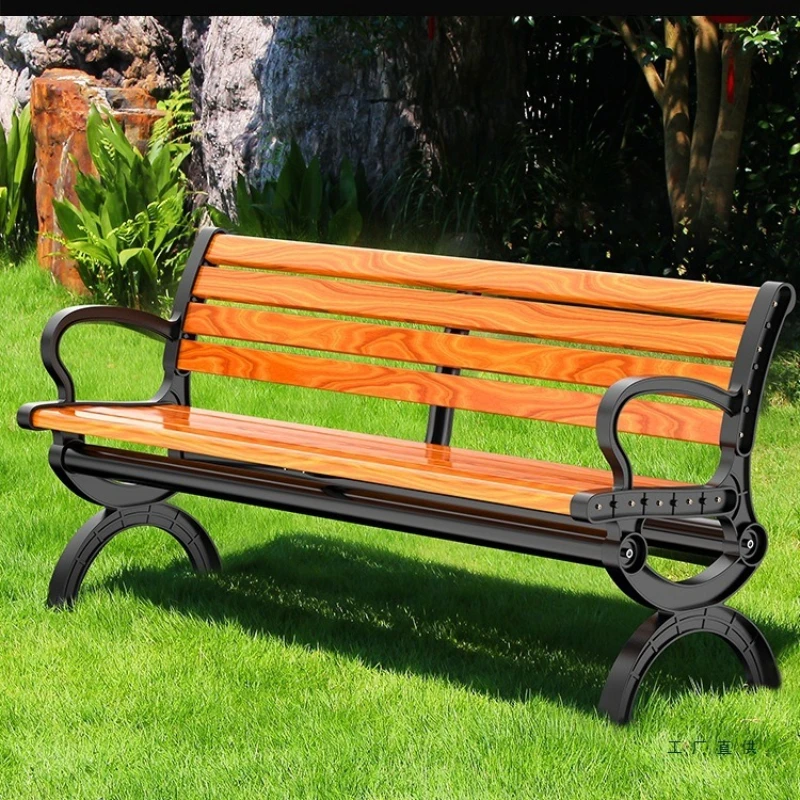

Park chair Outdoor bench Garden double backrest Long stool Outdoor preservative wood Plastic wood Leisure wrought iron