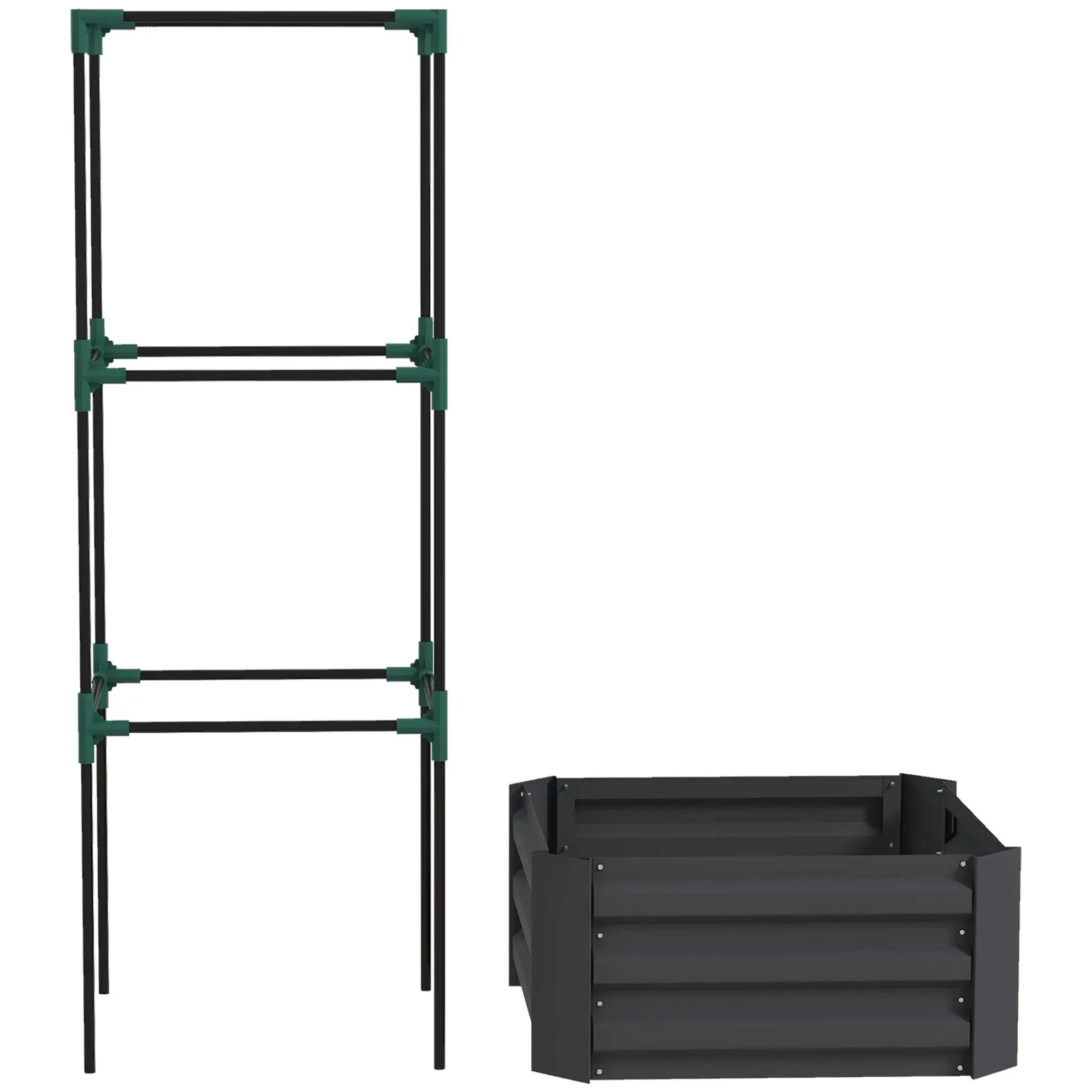 

For Outsunny Galvanized Planter Box, 24" x 24" x 11.75" Raised Garden Bed with Tomato Cage for Climbing Vines, Dark Gray