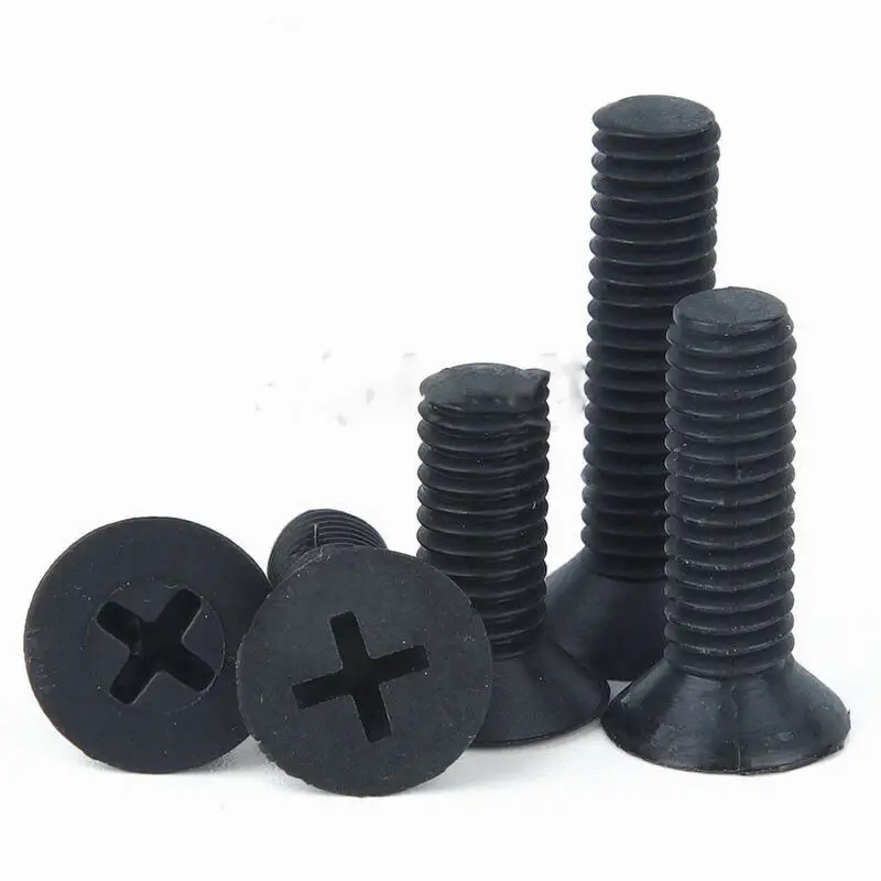 25-100pcs Nylon Black Flat Head Machine Screw Countersunk Plastic Phillips Cross Recessed Head Metric Bolts M2.5 M3 M4 M5 M6 M8