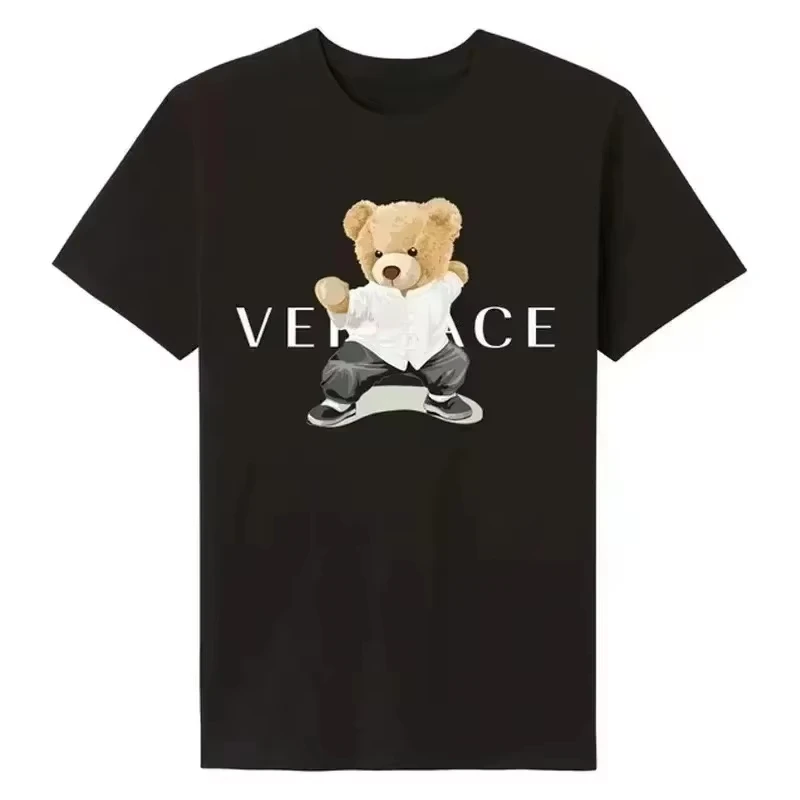 Camiseta de Luxo com Estampa de Urso 2026 para Homens e Mulheres, Gola Redonda, Algodão, Roupas Casuais Hip Hop, Camiseta de Manga Curta