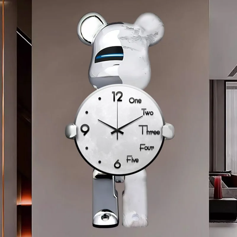 Large Wall Bear Clock Creative Noiseless Bear Digital Wall Clock Aesthetic Luxury Livingroom Decoration Diningroom Ornament