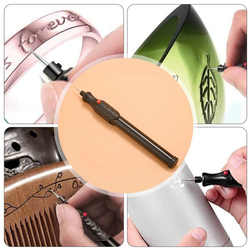 Electric Miniature Engraving Pen, Engraving Tool Belt 5 Interchangeable Diamond Tip For DIY Jewelry Making, Metal, Glass