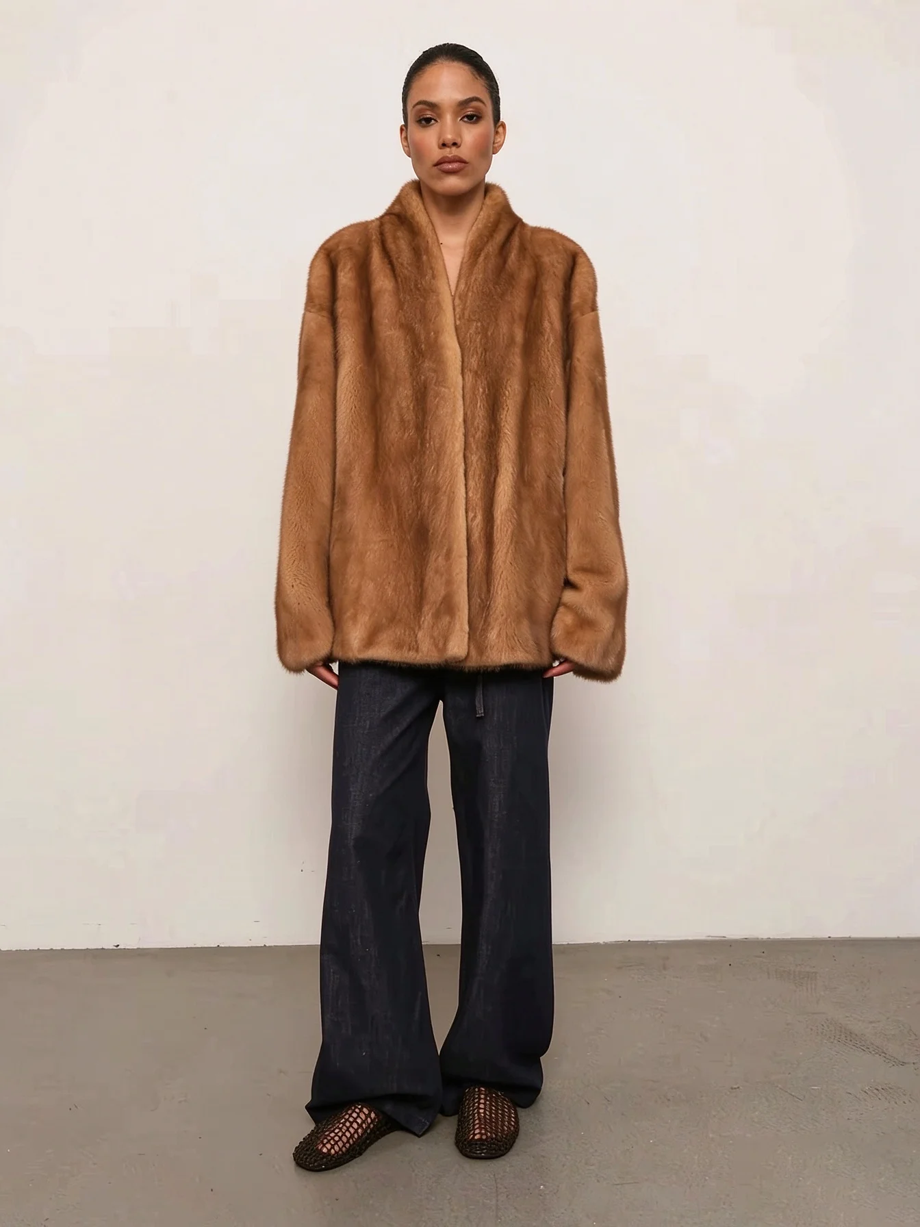 Laur 2026 Luxury Mink Fur Coat Women Oversized V Neck Long Sleeve Warm Real Fur Winter Outerwear Daily