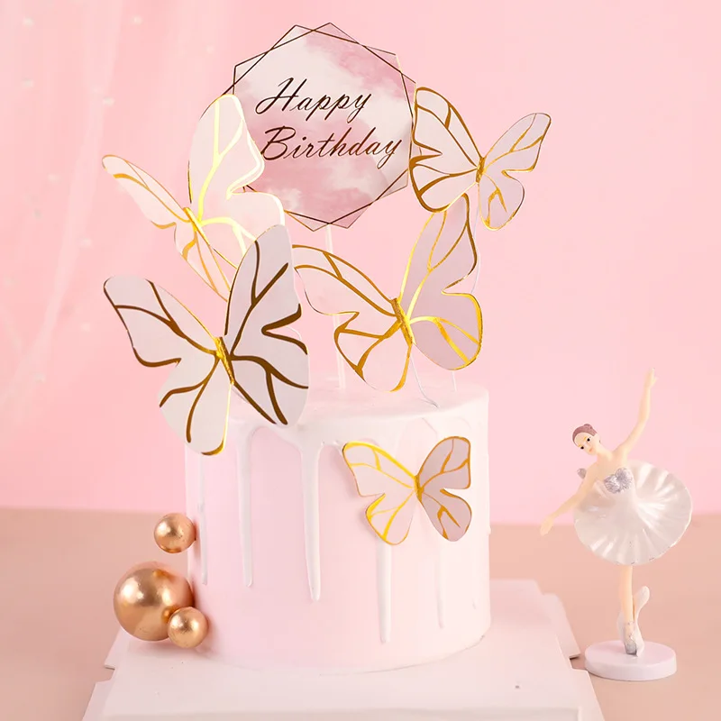 

Butterfly Cake Toppers Happy Birthday Cake Decoration Wedding Party Decor Supplies Diy Cupcake Dessert Decor Baking Accessories