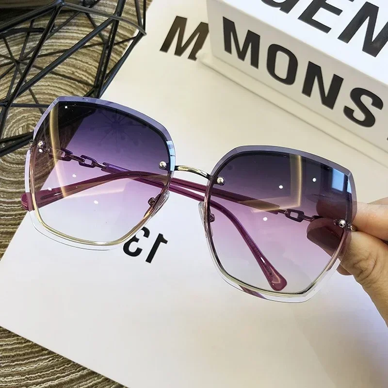 Fashion Rimless Square Sunglasses For Women 2024 Brand Designer Sun Glasses Vintage Shades Female Pink Eyewear Gafas De Sol