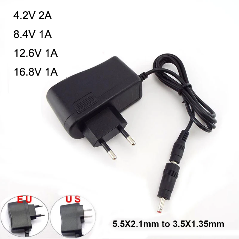 Power Supply DC Plug 5.5*2.5mm 3.5*1.35mm Adapter 18650 Lithium Battery Charger AC 100-240V DC 8.4V 12.6V 16.8V 1A 4.2V 2A