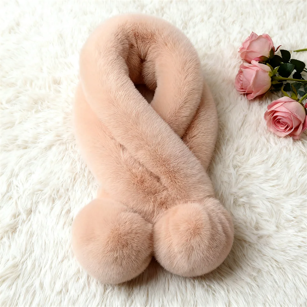 

Шарф с имитацией ленивой кроличьей шерсти, шарф с воротником для волос, женский зимний теплый корейский вариант, универсальный утолщенный плюшевый шарф