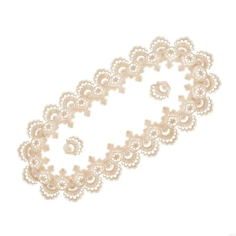 H8WB Polyester Table Cover Elegant Embroidery Lace Tablecloth Multifunctional Washing Machine Refrigerator Top Dust Cover
