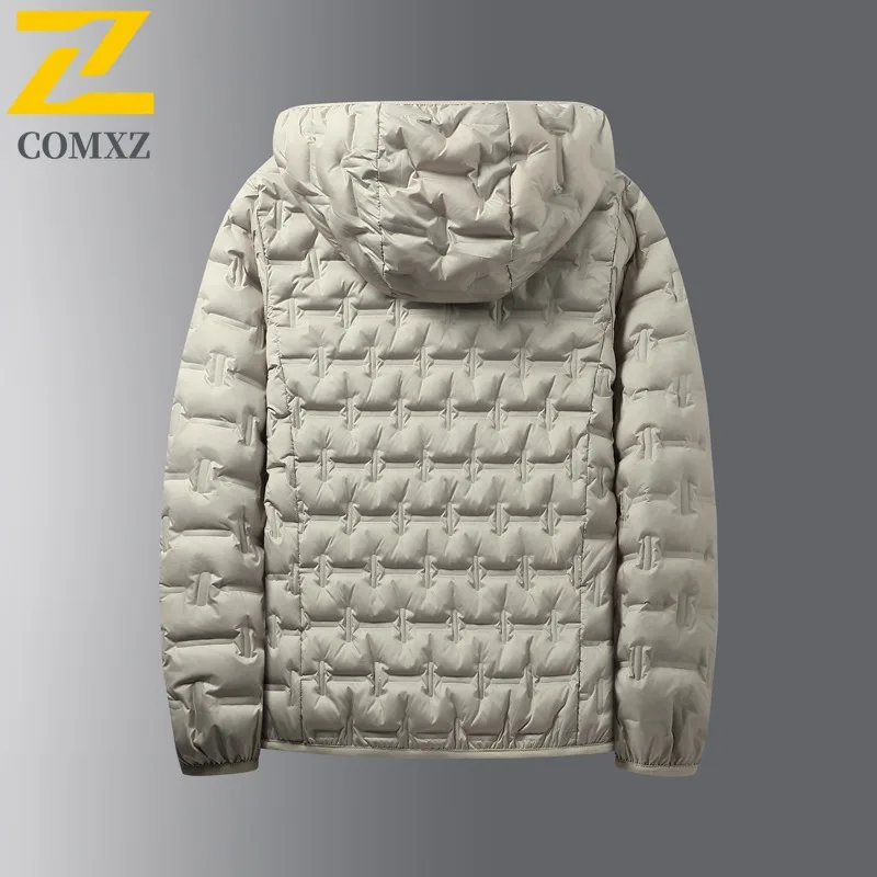 COMXZ 2025 Mens Graphene Lightweight Down Jacket 80 Grey Duck Down Hooded Coat waterproof and windproof lightweight windbreaker