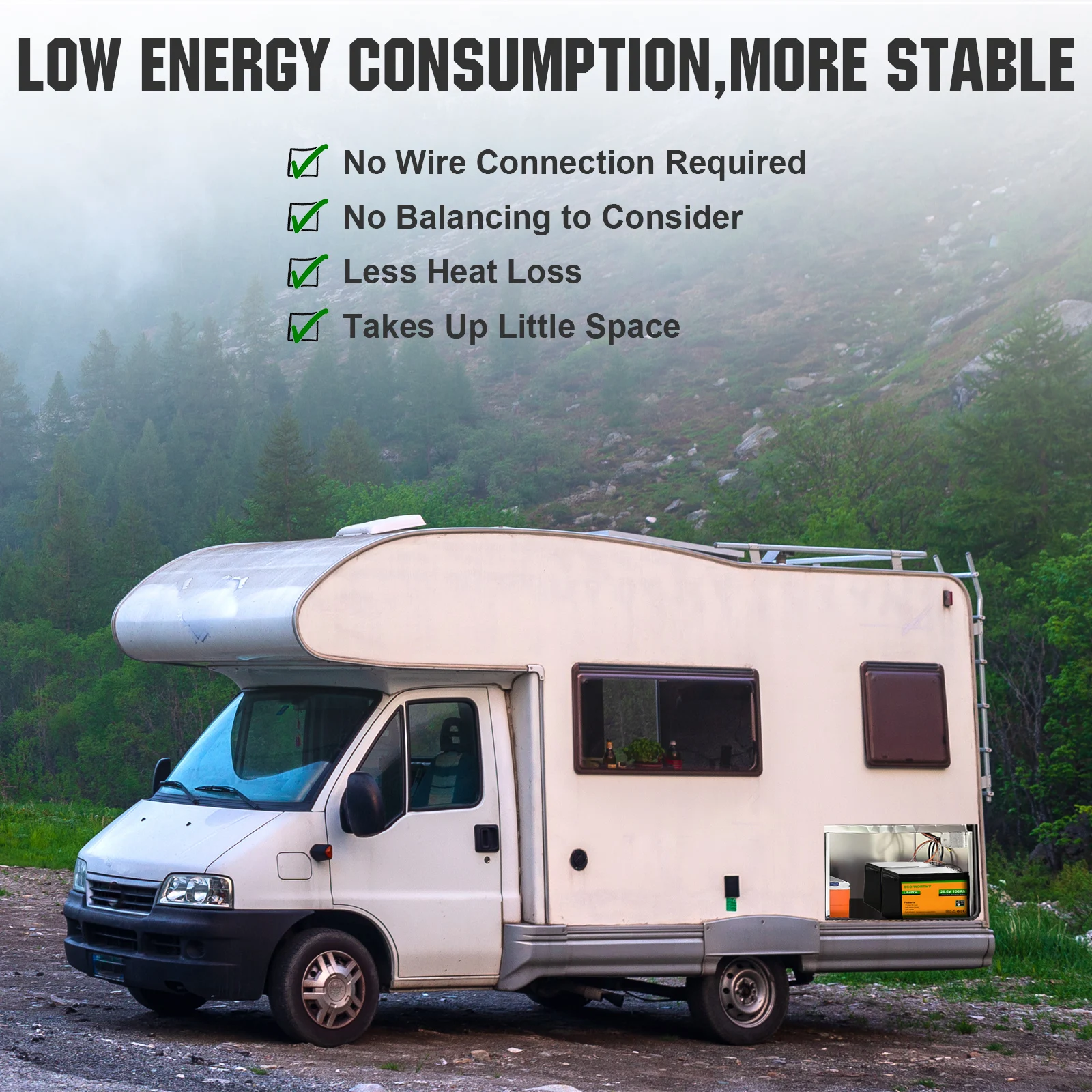 بطارية ليثيوم ECO-WORTHY 24V 100AH LiFePO4، بطارية قابلة لإعادة الشحن ذات دورات عميقة مع حماية منخفضة الحرارة، كحد أقصى. 2560 واط خارج الشبكة