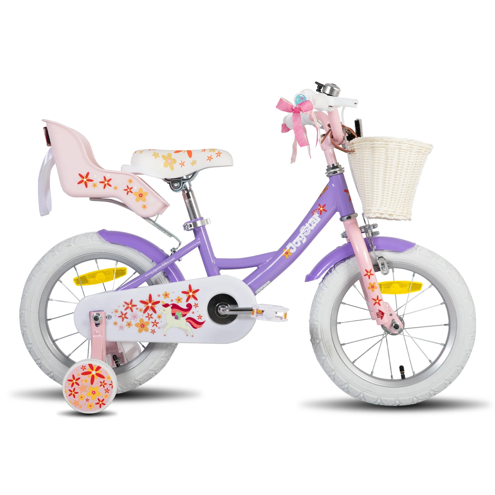 Joystar Mädchen Fahrrad für 2-9 Jahre alte Kinder, 12 14 16 18 Zoll Kinder fahrrad mit Stützrädern, Luft schlangen, Korb und Puppen sitz 5