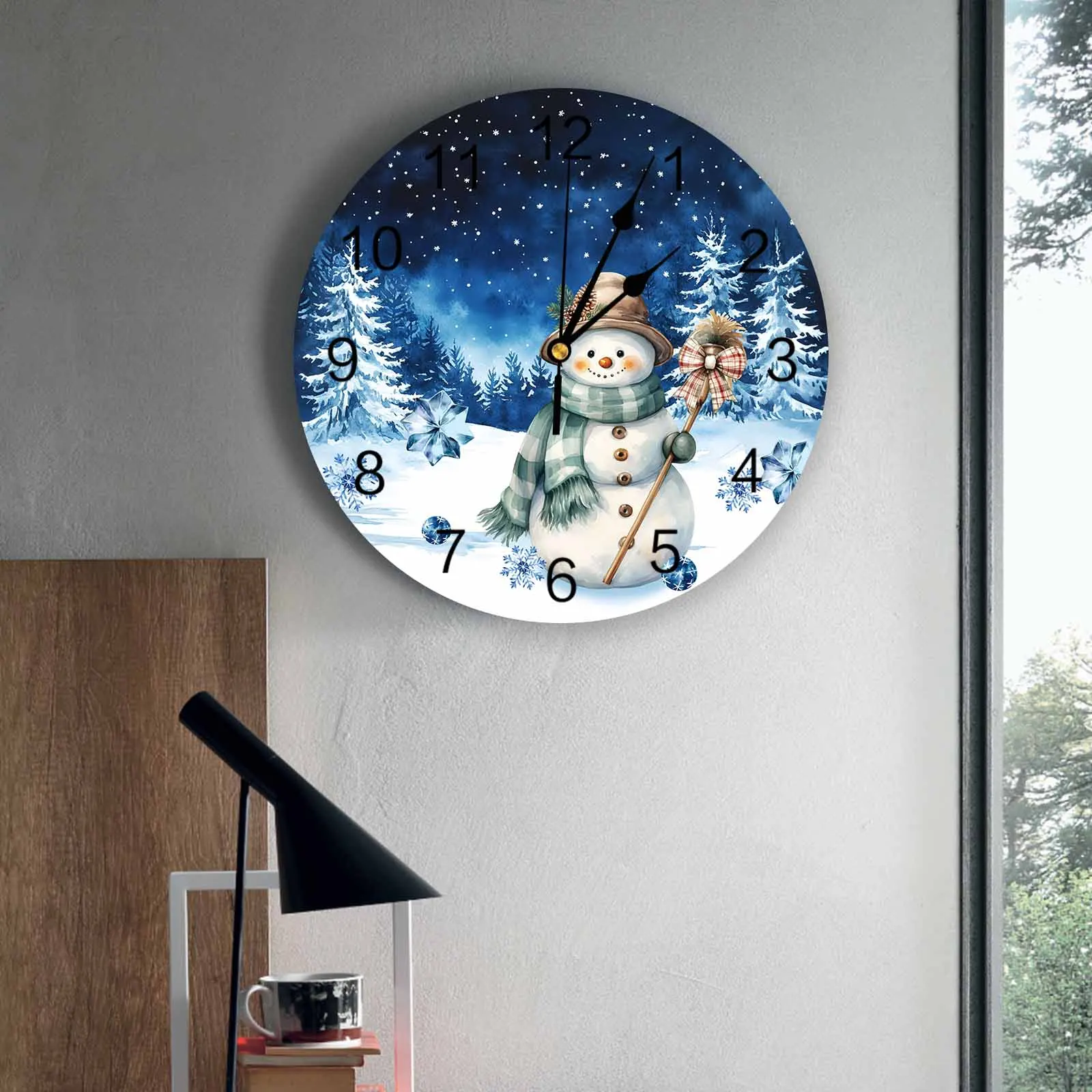 

Bedroom Wall Clocks Winter Snowman Broom Living Room Clocks Ornaments Baby Room Study Mute Wall Clocks