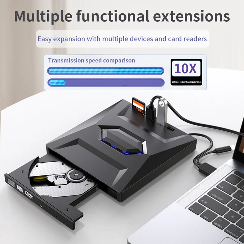 

FULL-External DVD CD, записывающее устройство, CD и DVD-плеер Type C/USB3.0, внешний DVD CD-привод для ПК, ноутбука, Windows 11/10/8/7