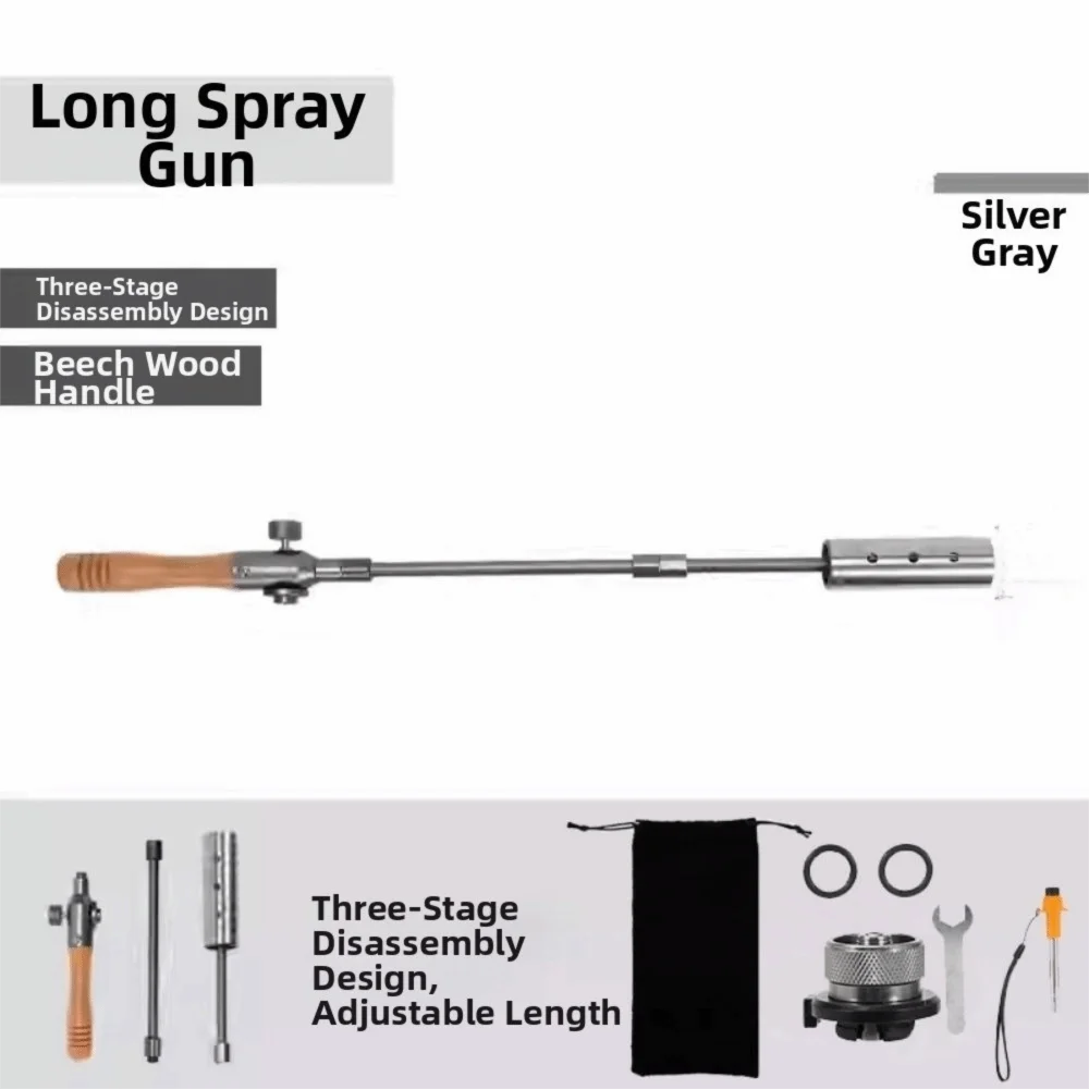 Timber Handle Long Flamethrower Three-stage Removable Lengthened BBQ Igniter Long Handle Highpower Flame Lighter Fire Starting