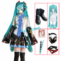 Anime Miku Cosplay Costume Wig Shoes Japan Leather Midi Dress Miku Cosplay Female Halloween Costume Girls JK Uniform Women Men