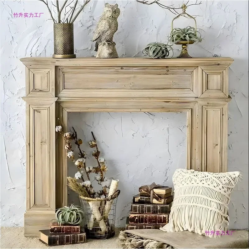 American Retro Fireplace Rack Old Log Color Decorative Cabinet Living Room Entrance White Storage Unit Pastoral Style