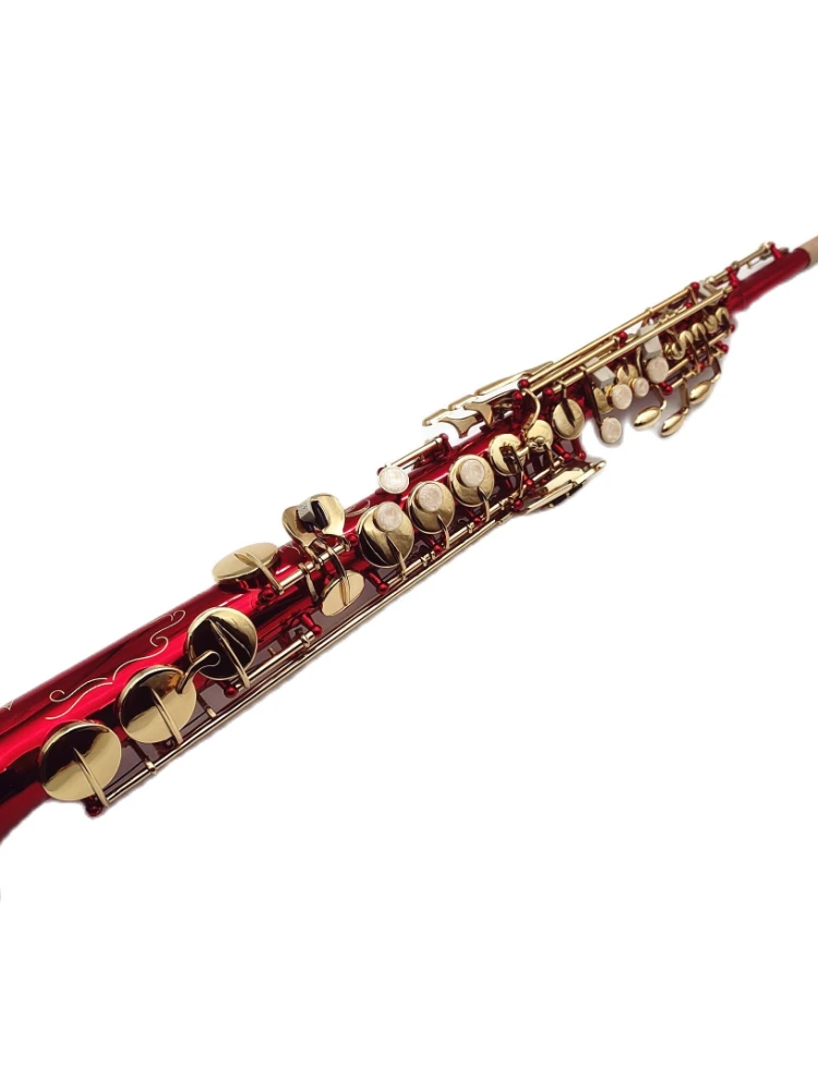 Soprano Saxophone B Flat Red Copper Lacquered Gold Sax Brass Keys Woodwind Instrument With Case Mouthpiece Free Shipping