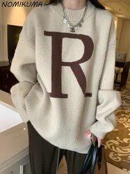 Nomikuma Pull Femme Korean Letter R O-neck Sweaters Thick Causal Pullover Knitted Tops 2023 Autumn Winter New Women Knitwear