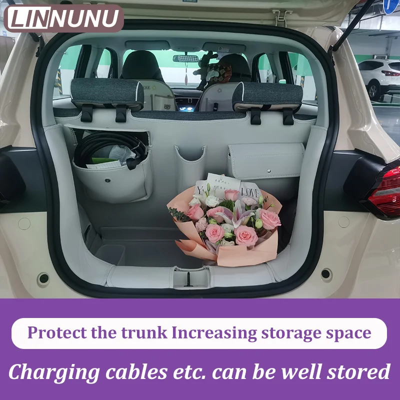 LINNUNU Trunk Mat with pocket For Leapmotor T03 2023 Tailored Boot Liner Tray Car Leather Rear Trunk Pad Cargo Mats Accessories