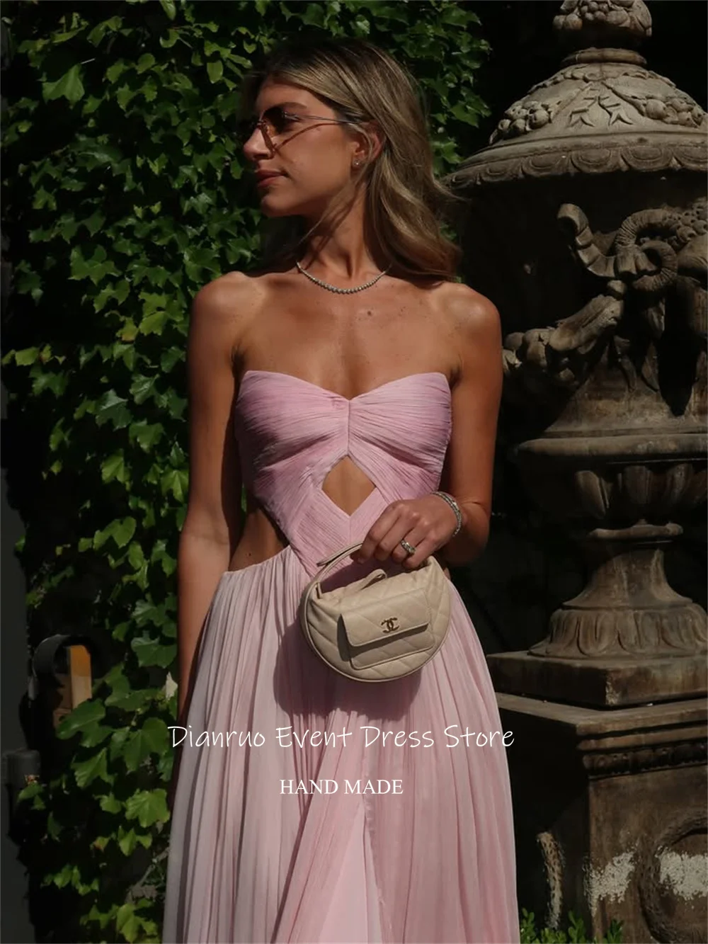 디안루오 핑크 러플 스윗하트 이브닝 드레스 A라인 컷아웃 파티 가운 우아한 쉬폰 드레스 여성용 2025 맞춤 제작