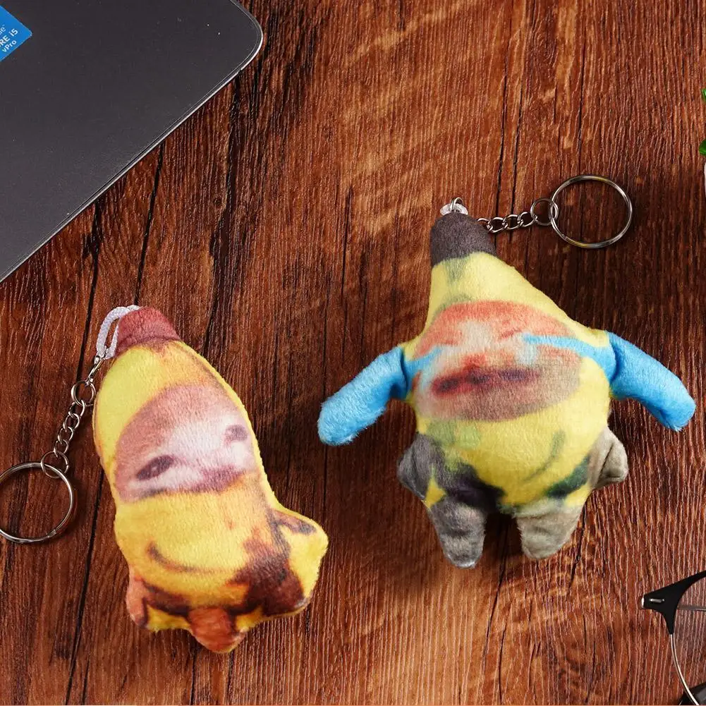 Colgante de muñeco de gato plátano, llavero de voz que lloraba, llavero de gato plátano feliz, llaveros de muñecos de dibujos animados, animales de peluche, juguete, regalos para niños