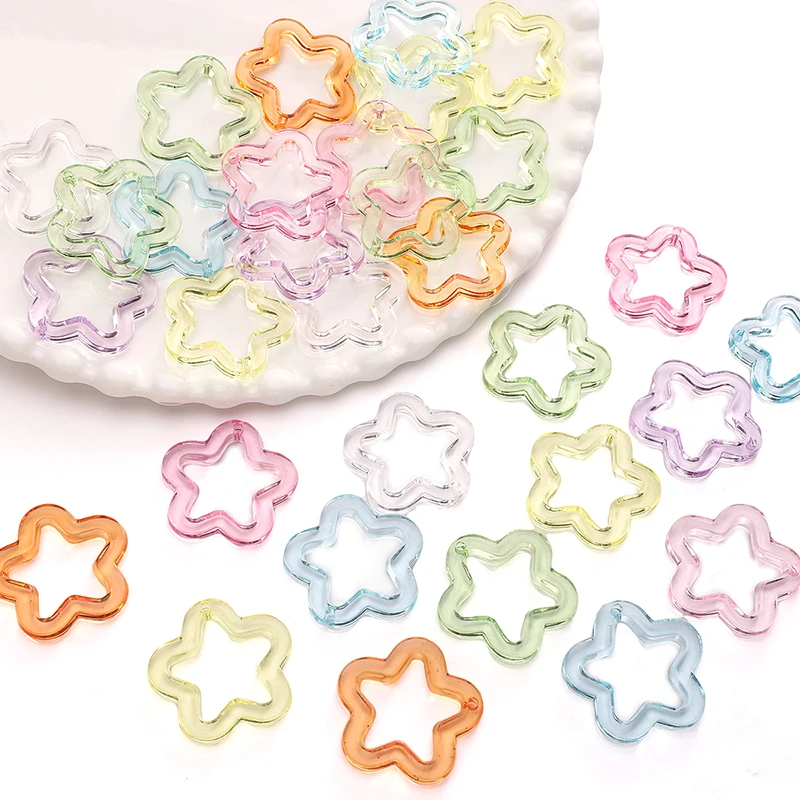 20pcs 30mm Multi Color Transparent Pentagram Beads Bracelets Spacer Acrylic Hollow Star Beads Charms for Jewelry Making Findings